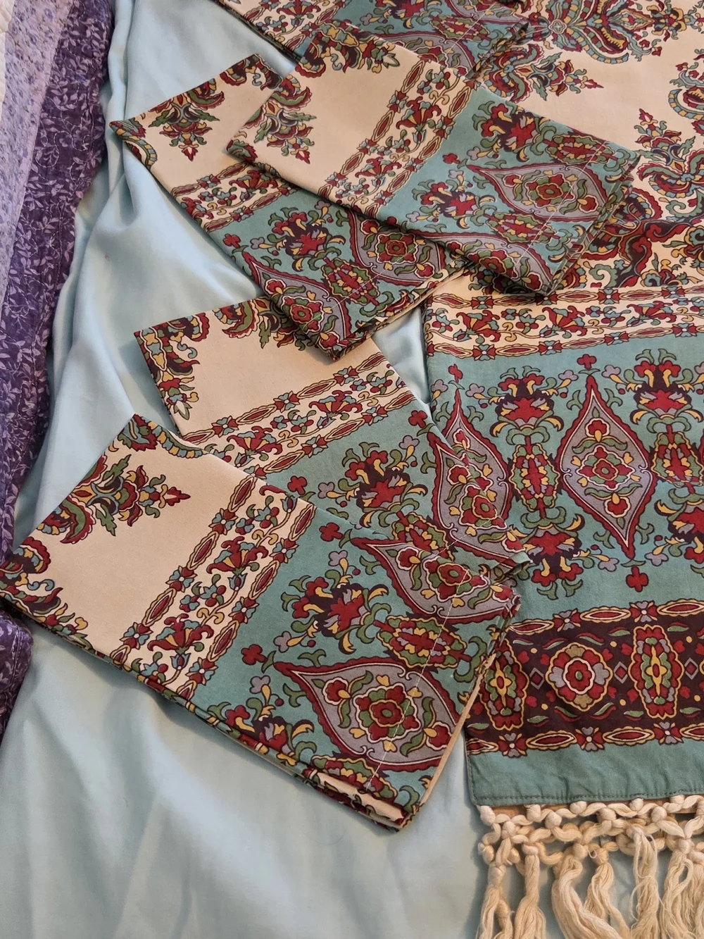 Pottery Barn Paisley Medallion Sheet Set - Teal, Coral & Cream